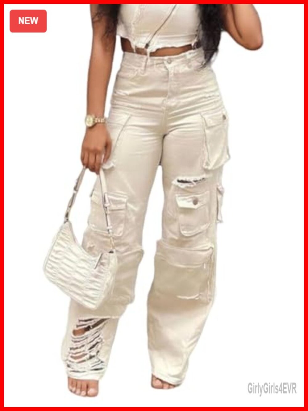 Women's High Rise Cargo Baggy Straight Jeans Multi Pocket Y2K Streetwear